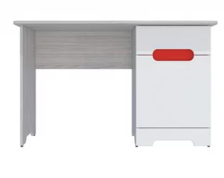 Письменный стол с полками и ящиками Палермо-3 Юниор Белый глянец Ясень шимо светлый Красный