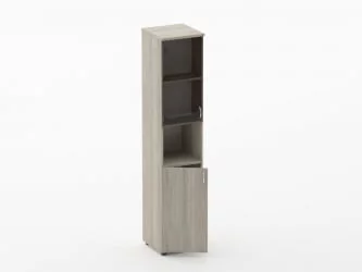 Шкаф высокий со стеклом и нишей Twin 16.16.16Л Дуб Сантана светлый