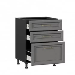 Тумба кухонная 600 с 3 ящиками ЛЮКС (4) Джелатто ЛД 241.910.000.164 Черный Оникс серый