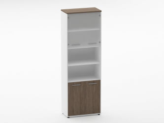 Шкаф 5 широкий верх стеклянная дверь, низ закрытый, две полки открытые Дека 10.23.191 Дуб Верцаска/Белый / Deka