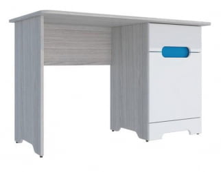 Письменный стол с полками и ящиками Палермо-3 Юниор Белый глянец Ясень шимо светлый Синий