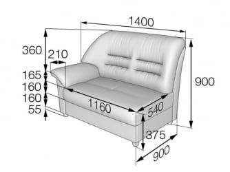 Диван двухместный подлокотник правый Премьер V-100/8