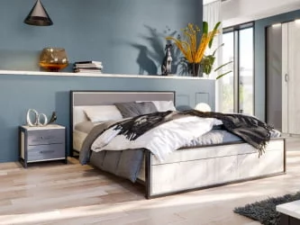 Кровать двуспальная 1600 с подъемным механизмом Техно ЛД 678.141.000.012 Дуб Крафт белый Серый шифер