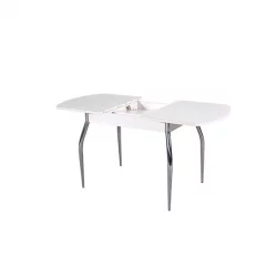 Стол раздвижной 1,45 Грация, СТЕКЛО, опоры изогнутые ХРОМ, Дуб беленый/Ваниль