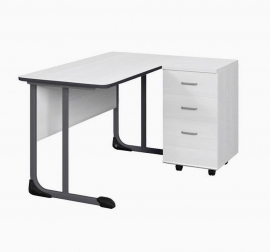 Стол учителя с тумбой 1350х650 с антивандальной полиуретановой кромкой Серый/Серый