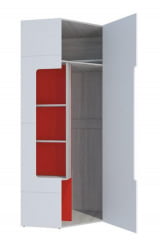 Детский угловой шкаф Палермо Юниор 08 Белый глянец Ясень шимо светлый Красный