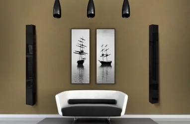 Шкаф в гостиную в черном глянцевом стекле Иглу Шелф Беленый дуб