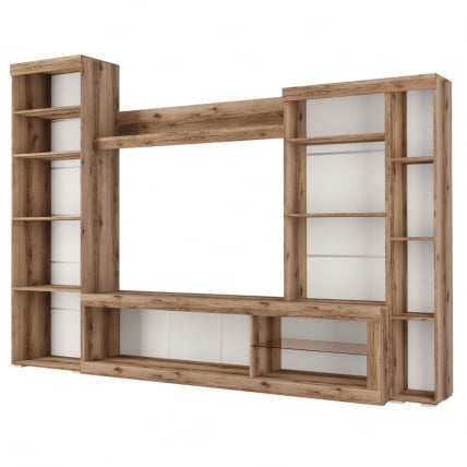 Стенка Бастон Дуб делано/Черный глянец_1