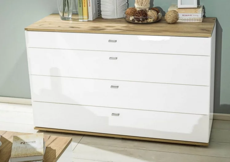 Комод 1200 с 4 ящиками и зеркалом Фиджи 011 Дуб Золотой Белый_9