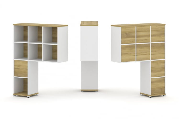 Надставка на стол высокая односторонняя + задняя стенка (8 шт.) + блок с 2-мя ящиками (1 шт.) CONCEPT CN.ONV-002 Дуб Винченцо Белый бриллиант Белый металл_0