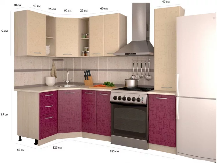 Кухонный гарнитур угловой Синга крем Синга баклажан №1_1