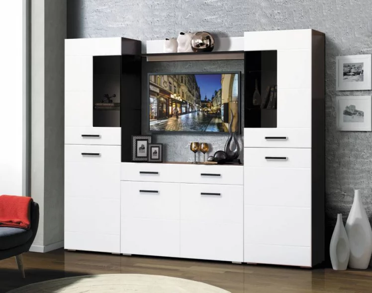 Набор мебели для гостиной Грация 1.8 с комодом с 3-мя ящиками и 3-мя дверями  МДФ матовый Венге/Белый_0