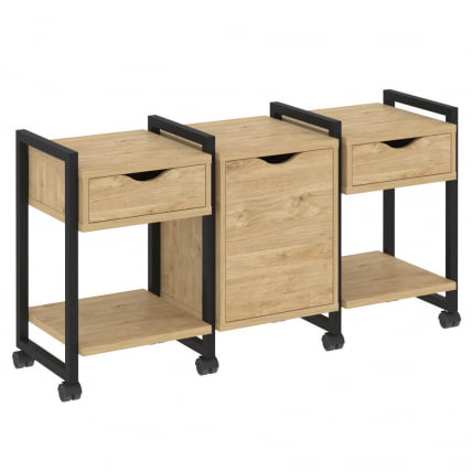 Тумба на колесных опорах наборная. Вариант №6 LOFT VR.L-TN-6.K Металл черный Тиквуд светлый_0