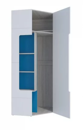 Шкаф угловой с полками Палермо Юниор 08 Белый глянец Ясень шимо светлый Синий_2