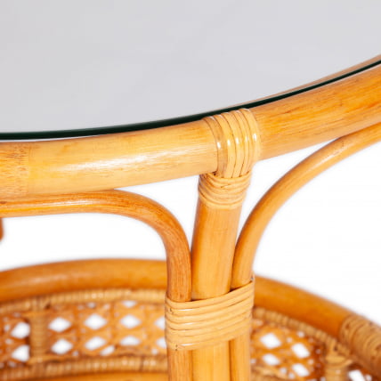 Террасовый комплект ПЕЛАНГИ (стол со стеклом + 2 кресла) / с подушками / ротанг, кресло 65х65х77см, стол диаметр 64х61см, Хоней (мед) / PELANGI Honey_3