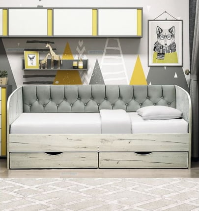 Кровать с продольной мягкой спинкой Софа №13 (800х1600) Дуб Крафт золотой Велюр 112_1