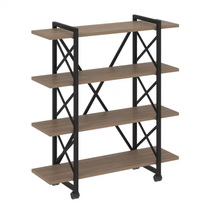 Стеллаж на колесных опорах - 4 полки LOFT  VR.L-MST.K-4.8V Металл черный Дуб Аризона_0
