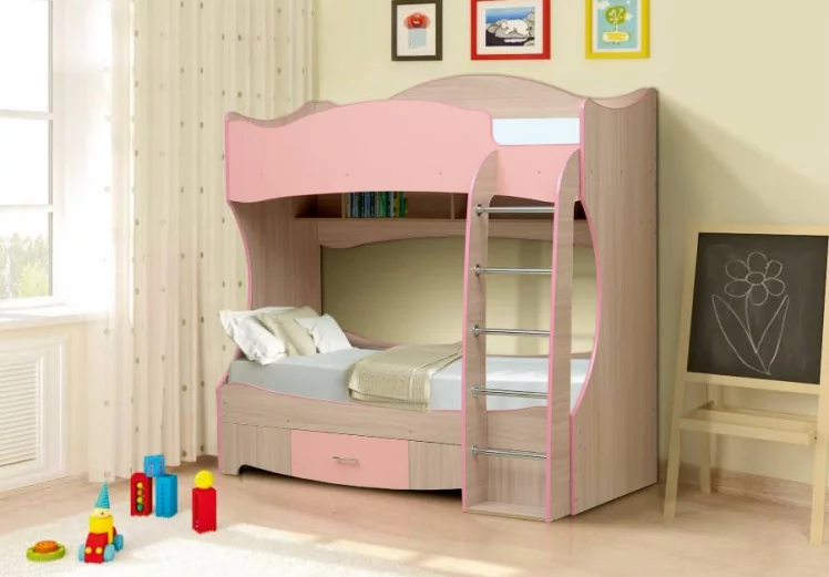 Кровать детская двухъярусная Юниор-7 Ясень шимо светлый/Желтый_0