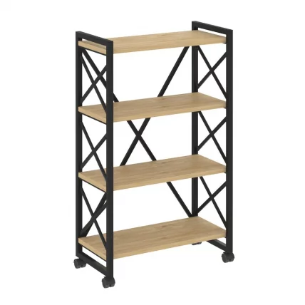 Стеллаж на колесных опорах - 4 полки LOFT  VR.L-MST.K-4.8 Металл черный Тиквуд светлый_0