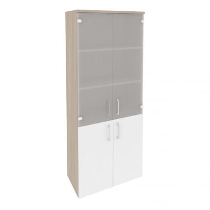 Шкаф высокий широкий (2 низких фасада ЛДСП + 2 средних фасада стекло) ONIX O.ST-1.2 Дуб Аттик/Белый_0