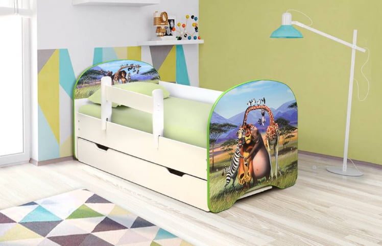 Кровать детская с фотопечатью с 1 ящиком 700*1400 Мадагаскар_1