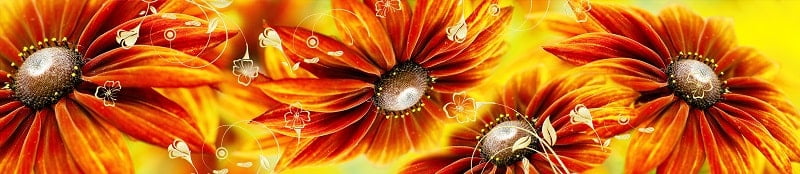 Глянцевый фартук с эффектом мерцания (КОМПОЗИТ) Оранжевые герберы_0