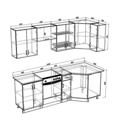 Гарнитур кухонный 2400 угловой с мойкой и сушкой Нарцисс ГКУСМ2400-5.6.2 Белый Крем_4