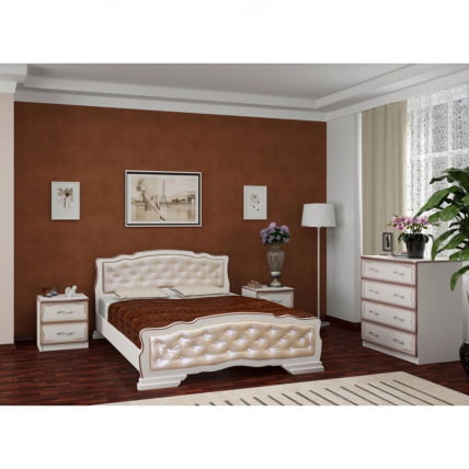 Кровать из массива Карина-10 200х160 Дуб молочный Светлая экокожа_1