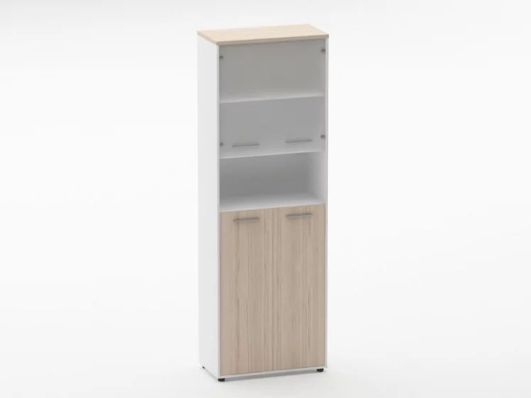 Шкаф 5 широкий  верх стеклянная дверь, низ закрытый, с нишей Deka 10.23.201 Туя/Белый_0