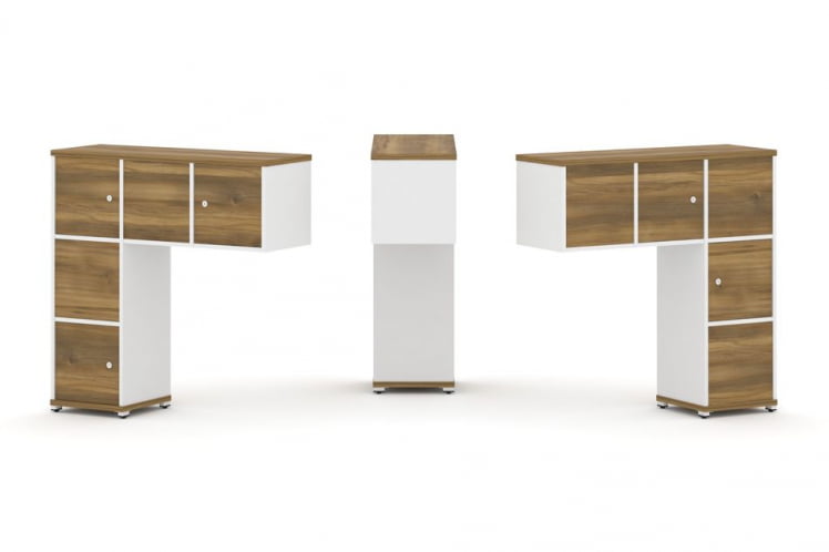 Надставка на стол низкая двухсторонняя + задняя стенка (5 шт.) + распашной фасад (5 шт.) CONCEPT CN.DNN-007 Сандал Янтарный Белый бриллиант Белый металл_0