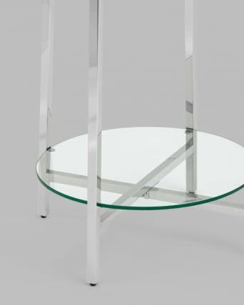 Стеллаж Ланс прозрачное стекло сталь Серебро_3