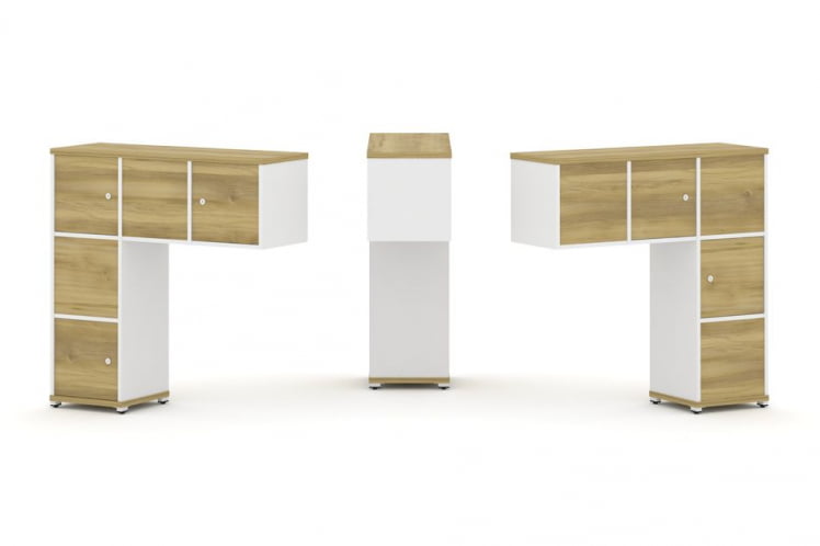 Надставка на стол низкая двухсторонняя + задняя стенка (5 шт.) + распашной фасад (5 шт.) CONCEPT CN.DNN-007 Дуб Винченцо Белый бриллиант Белый металл_0