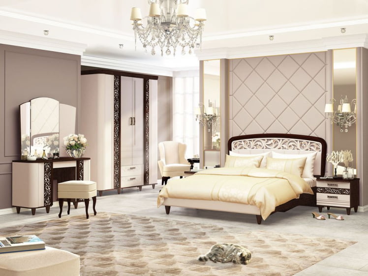 Комплект мебели для спальни Катрин №01 Дуб венге Белый песок Санчо крем Браун вуд_0