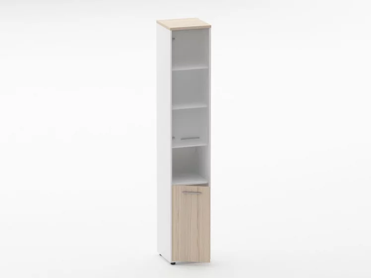 Шкаф 5 узкий верх стеклянная дверь, низ закрытый, с нишей Deka 10.23.18Л Туя/Белый_1