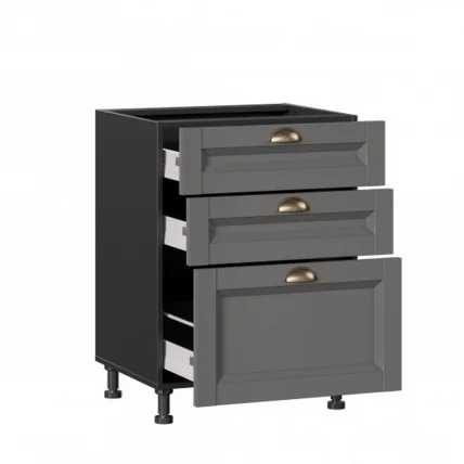 Тумба кухонная 600 с 3 ящиками ЛЮКС (4) Амели-3 ЛД 299.910.000.068 Черный Оникс серый_1