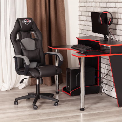 Кресло DRIVER (22) кож/зам/ткань, черный/серый, 36-6/TW-12_19