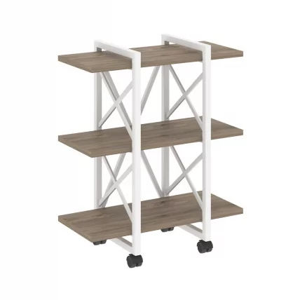 Стеллаж на колесных опорах - 3 полки LOFT  VR.L-MST.K-3.4V Металл белый Тиквуд темный_0
