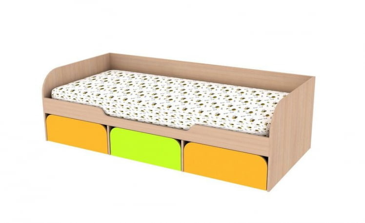 Кровать Сити 4.1 Без матраца Дуб млечный / Салат / Оранж_0