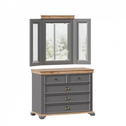 Комод с 5 ящиками с распашным зеркалом Амели Оникс серый_0