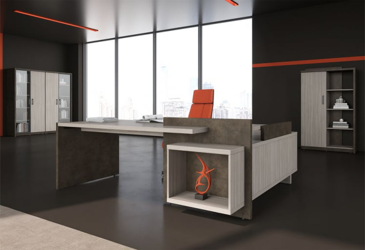 Стол руководителя правый WOOD&STONE СФ-531212 Дрифтвуд Бетон Чикаго темный_2