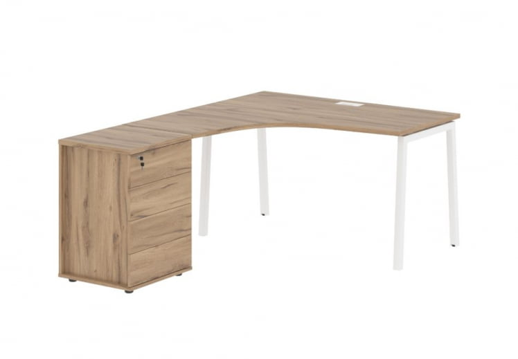Стол эргономичный с тумбой (левый) EDIS ELCET 1318 L Дуб Денвер светлый Белый_0