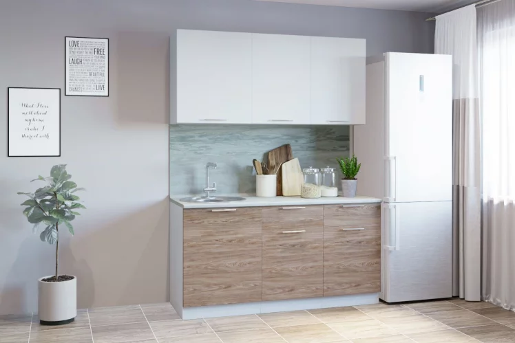 Гарнитур кухонный 1600 (врезная мойка) белый грунт/ель карпатская_0