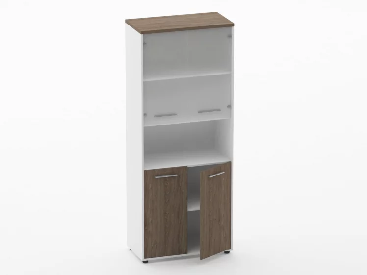 Шкаф 4 широкий верх стеклянные двери, низ закрытый, с нишей Deka 10.19.181 Дуб Верцаска/Белый_1