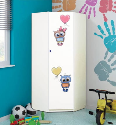 Шкаф угловой с фотопечатью Совята 2.2 Белый_0