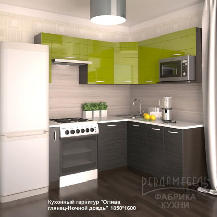 Кухонный гарнитур угловой Олива глянец Ночной дождь №1_0