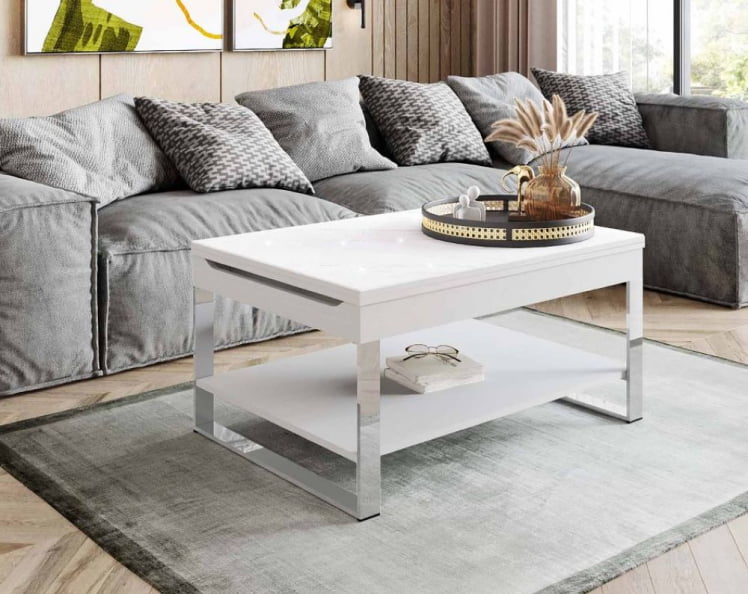 Журнальный стол-трансформер Агат-36 Белый шпон_5