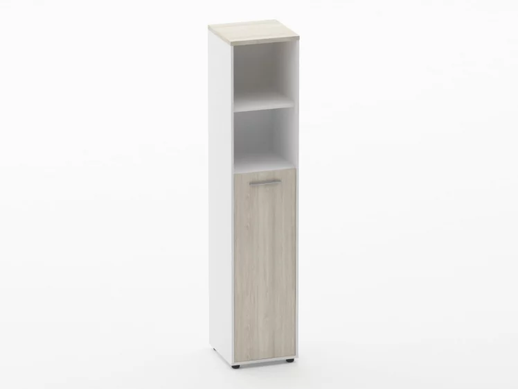 Шкаф 4 узкий  2 полки открытые, 3 полки закрытые Deka 10.19.13Пр Дуб Сантана светлый/Белый_0