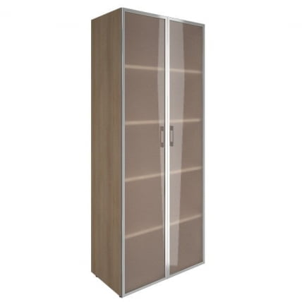 Шкаф книжный со стеклом в раме Lacobel без топа YALTA LT-ST 1.10R black Снежная Платина_0