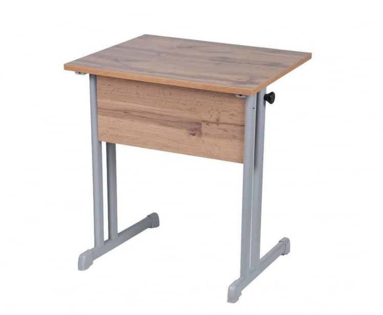 Парта одноместная прямые углы (рост 3-7) Клен Танзау/Металл Серый_1