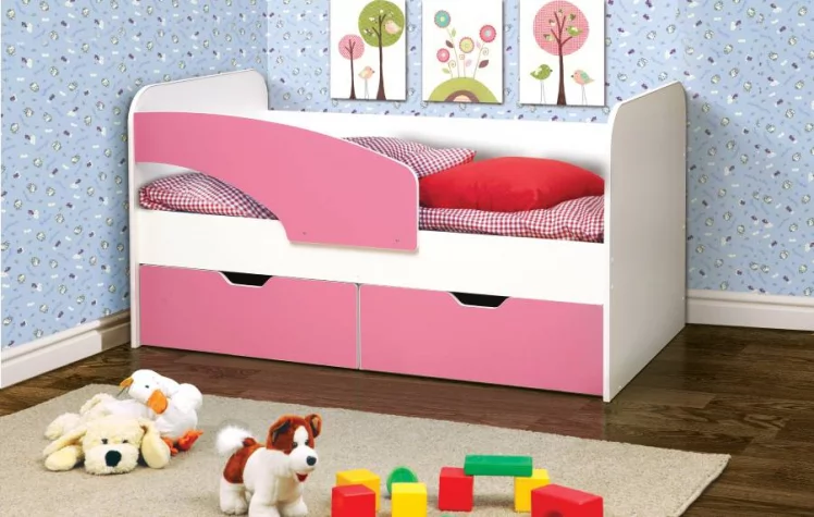 Кровать детская Дельфин 800*1600 Белый/Светло-розовый_0